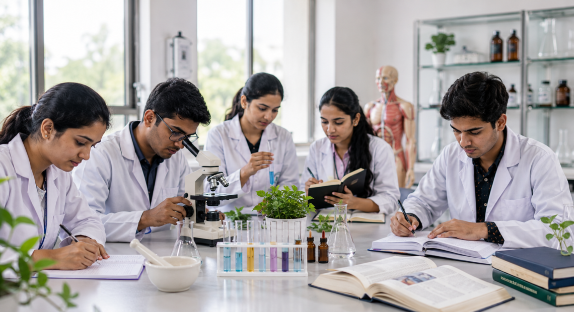 BHMS students conducting laboratory research while preparing research proposals for the CCRH STSH 2026 Short Term Studentship Programme.