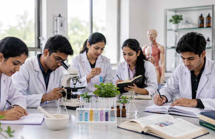 BHMS students conducting laboratory research while preparing research proposals for the CCRH STSH 2026 Short Term Studentship Programme.