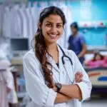 AYUSH medical student in clinical training wearing a white coat at hospital