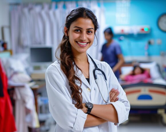 AYUSH medical student in clinical training wearing a white coat at hospital