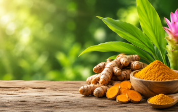 Curcuma longa (turmeric) rhizomes, powder, and flowering plant used in homoeopathic pharmacy and traditional medicine
