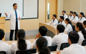 ESIC Mumbai Medical College faculty member delivering a lecture to medical students during a classroom session for the ESIC Recruitment 2026 announcement.