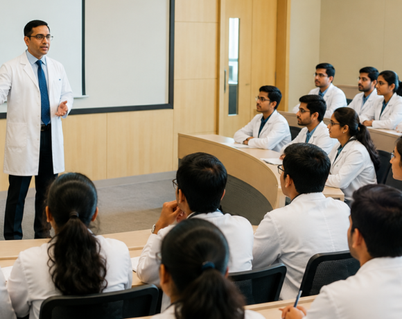ESIC Mumbai Medical College faculty member delivering a lecture to medical students during a classroom session for the ESIC Recruitment 2026 announcement.