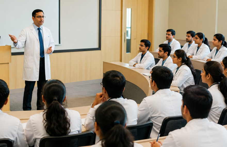 ESIC Mumbai Medical College faculty member delivering a lecture to medical students during a classroom session for the ESIC Recruitment 2026 announcement.