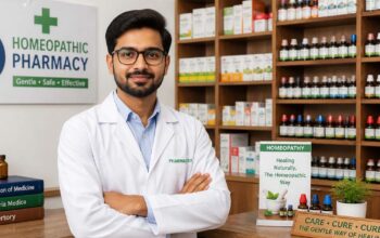 Pharmacist standing inside a homeopathic pharmacy for NIH Pharmacist Walk-in Recruitment 2026.