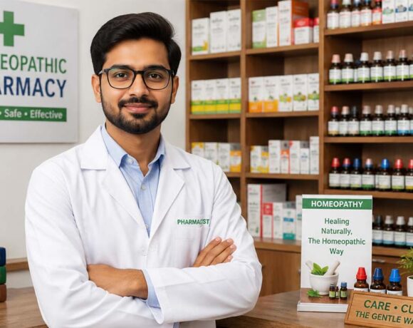 Pharmacist standing inside a homeopathic pharmacy for NIH Pharmacist Walk-in Recruitment 2026.