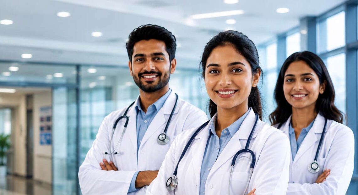 Professional doctors in a modern hospital representing the NEIAH Shillong Teaching Faculty Recruitment notification.