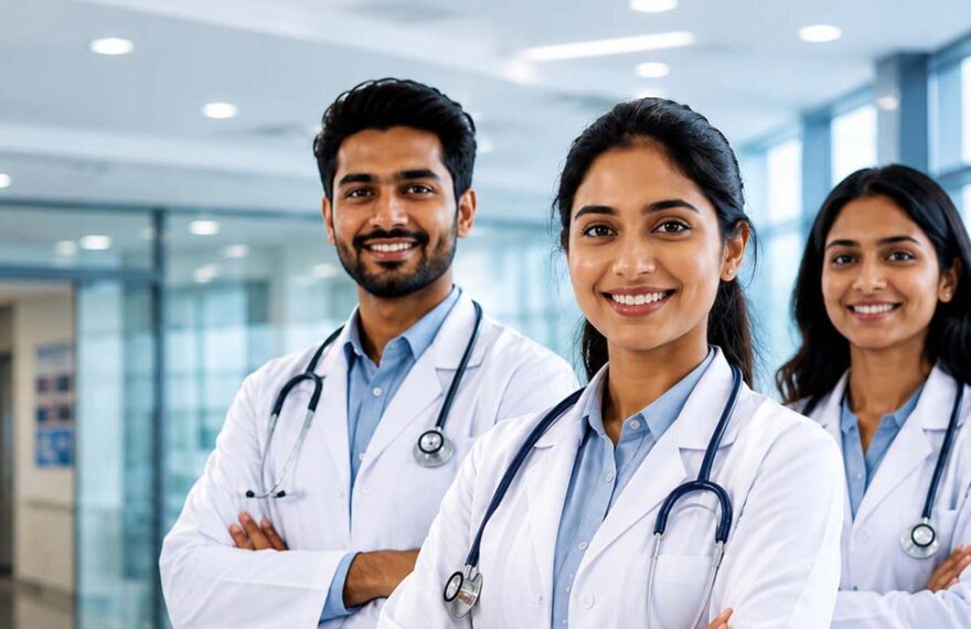 Professional doctors in a modern hospital representing the NEIAH Shillong Teaching Faculty Recruitment notification.