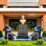 Father Muller Homoeopathic Medical College campus with fountain and landscaped entrance