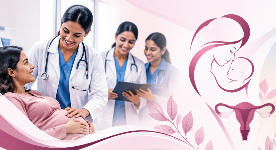 Doctors and pregnant woman representing Obstetrics and Gynaecology CME at GHMC Kozhikode