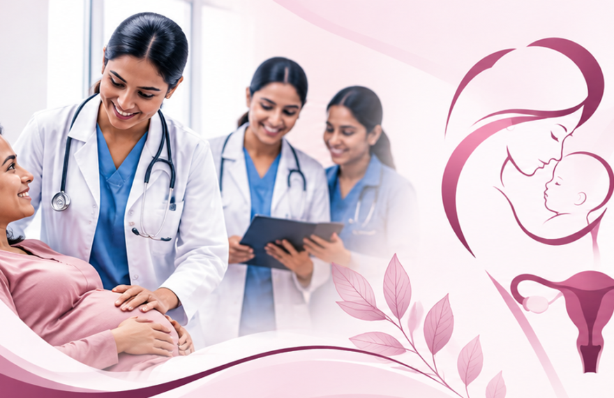 Doctors and pregnant woman representing Obstetrics and Gynaecology CME at GHMC Kozhikode